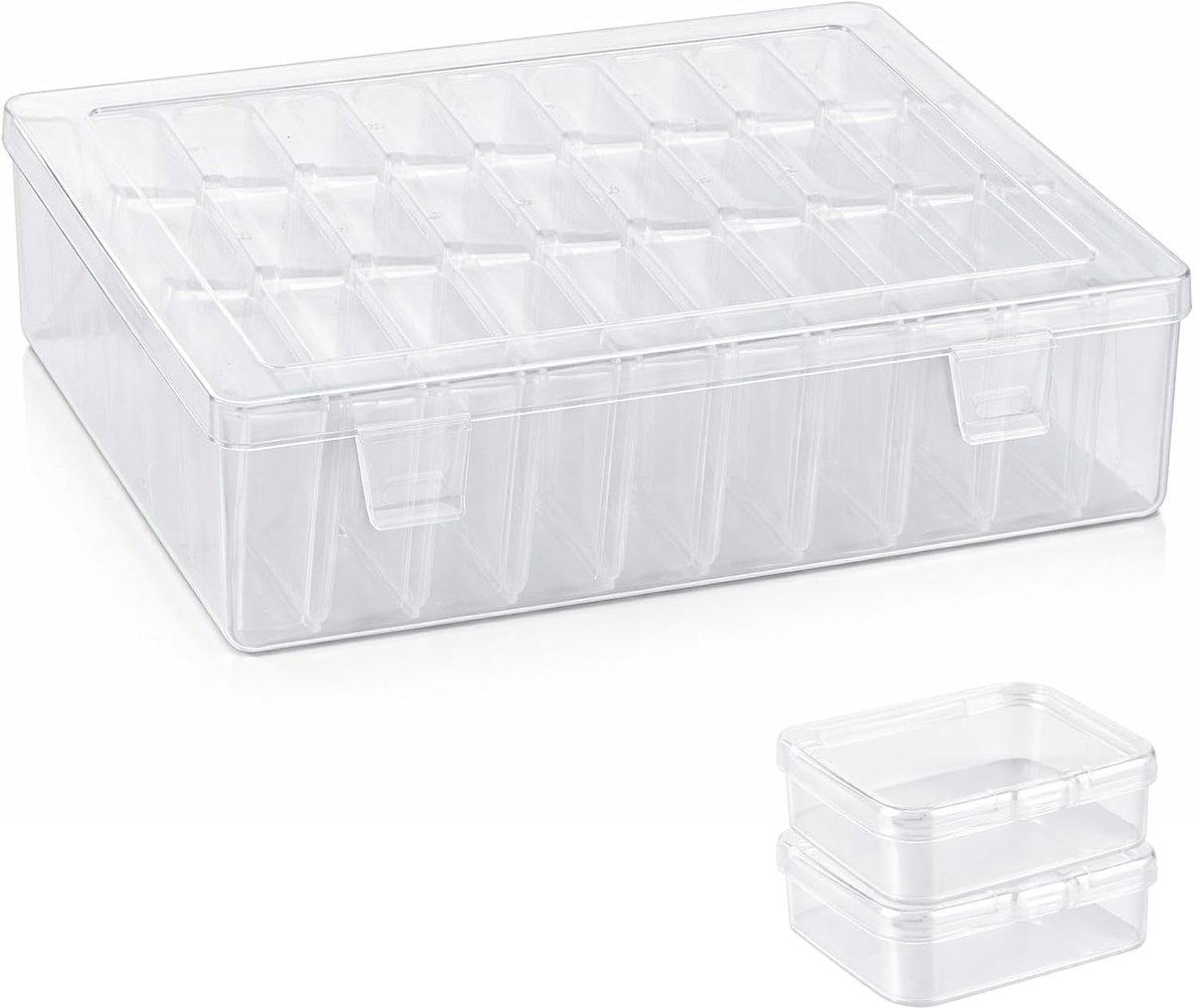 SnelShoppen - 31 Stuks Plastic Doosjes met Deksel: 30 Kleine Transparante Kralendoosjes en 1 Grote Opbergdoos voor Knutselen, Sieraden, Kralen, Organi