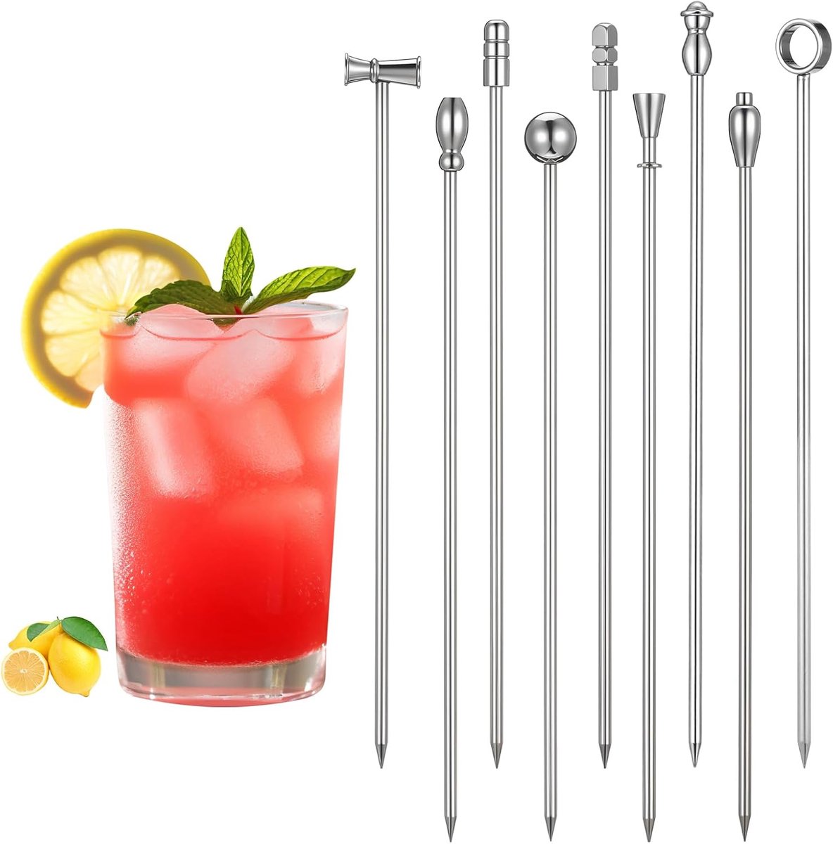 SnelShoppen - 9-delige RVS Martini Cocktail Picks - 4.2 Inch Olijf Appetizers Prikkers - Herbruikbare Stalen Garnish Sticks - Bar Accessoires voor Fee