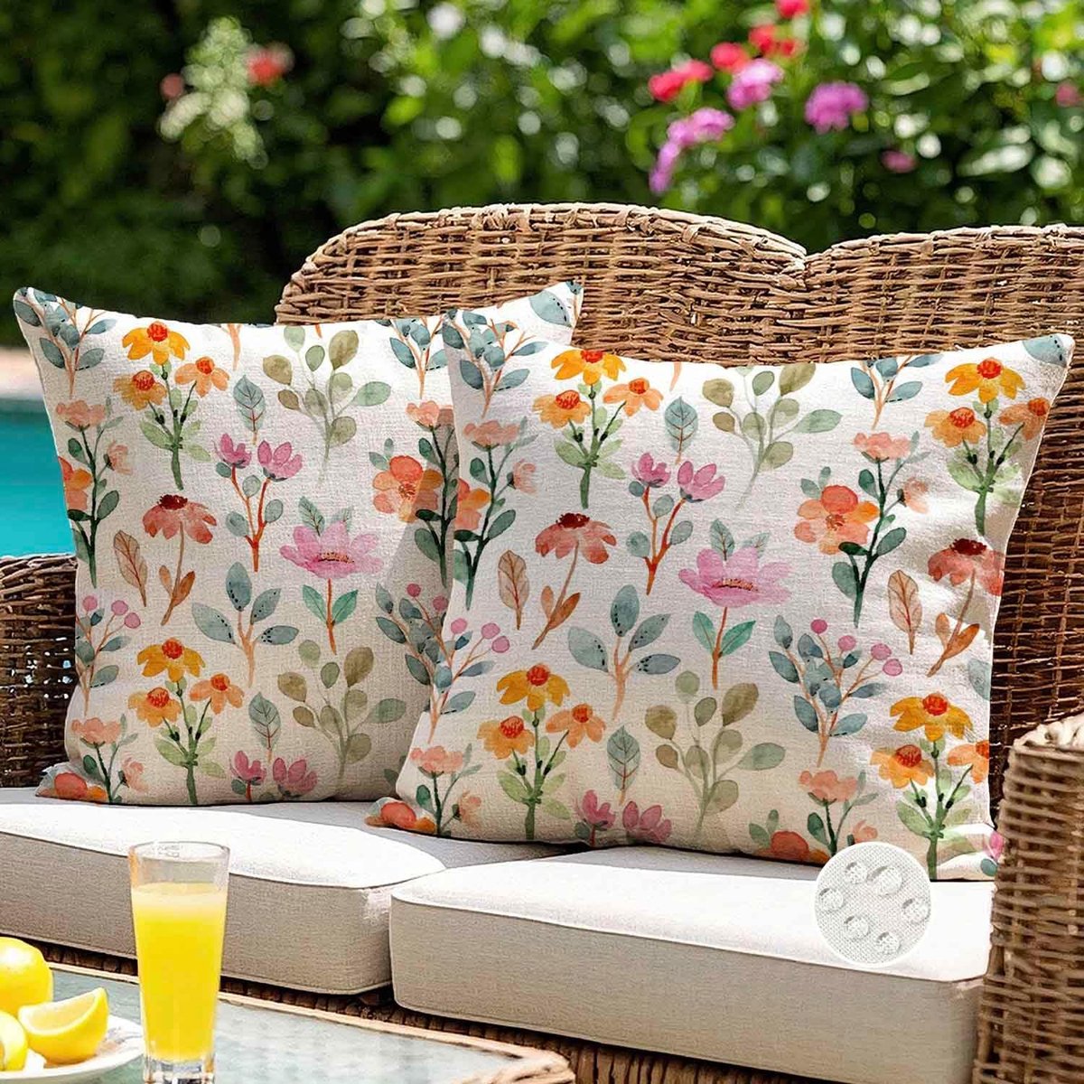 SnelShoppen - 45x45 cm Tuinkussens Covers Kleurige Bloemen Groene Bladeren Waterdicht Moderne Vierkante Kussenhoezen voor Patio, Balkon, Tuin, 2 Stuks