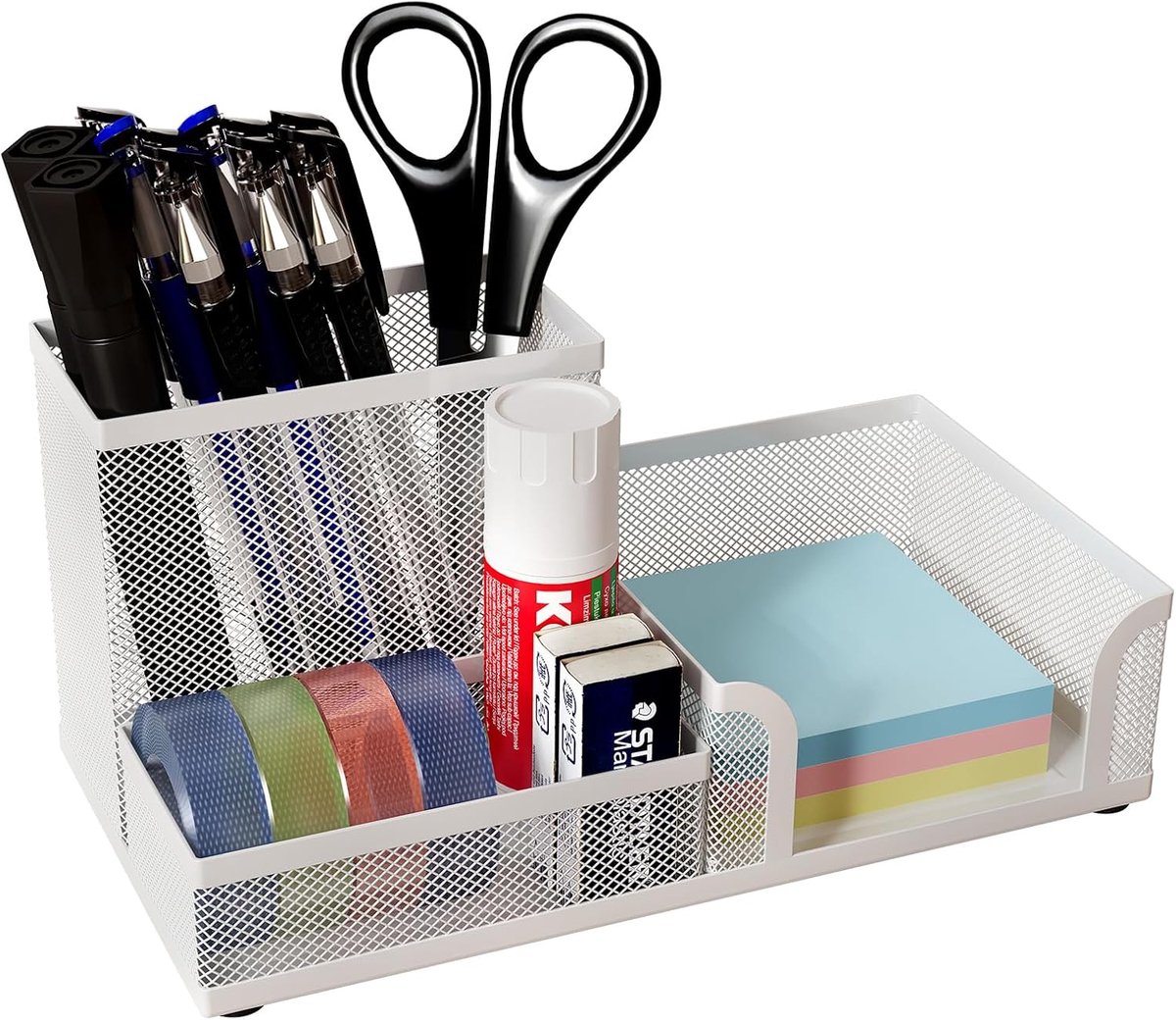 SnelShoppen - Office Mesh Desk Tidy - Praktische Bureau Organiser voor Kantoorbenodigdheden, Penhouder, Sticky Notes Organizer, Wit, Duurzaam en Stijl