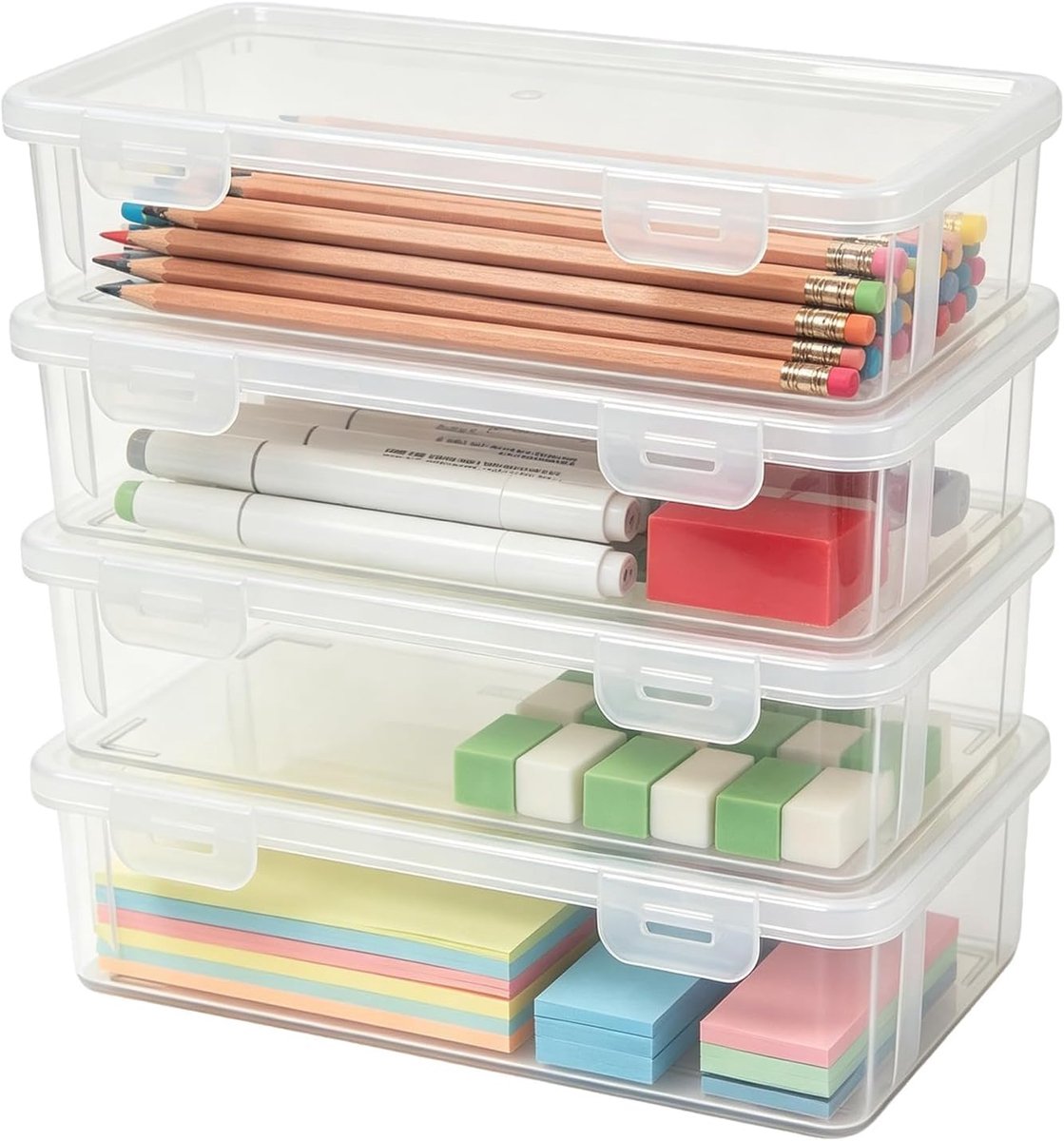 SnelShoppen - 4 Stuks Pennendozen, Bureau-Organizer, Doorzichtige Etui voor Schrijfwaren, Kunstbenodigdheden, Cosmetica, Gereedschap, Stapelbare Penne