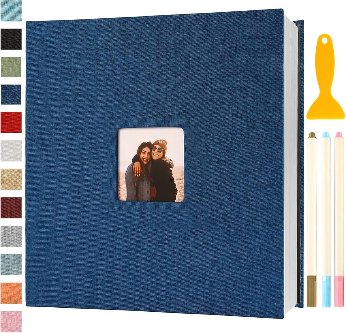 SnelShoppen - Fotoalbum Zelfklevend 33x32 cm - Groot Scrapbook 120 Pagina's Blauw - Foto Boek voor Baby, Bruiloft, Gastenboek