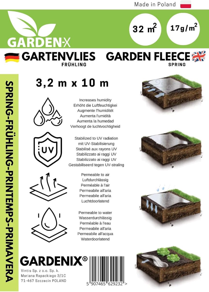 SnelShoppen - 32 m² Tuinfleece voor Groenten en Fruit - Frostbescherming en UV Stabilisatie - 3.2 m x 10 m - Waterdoorlatend en Wit