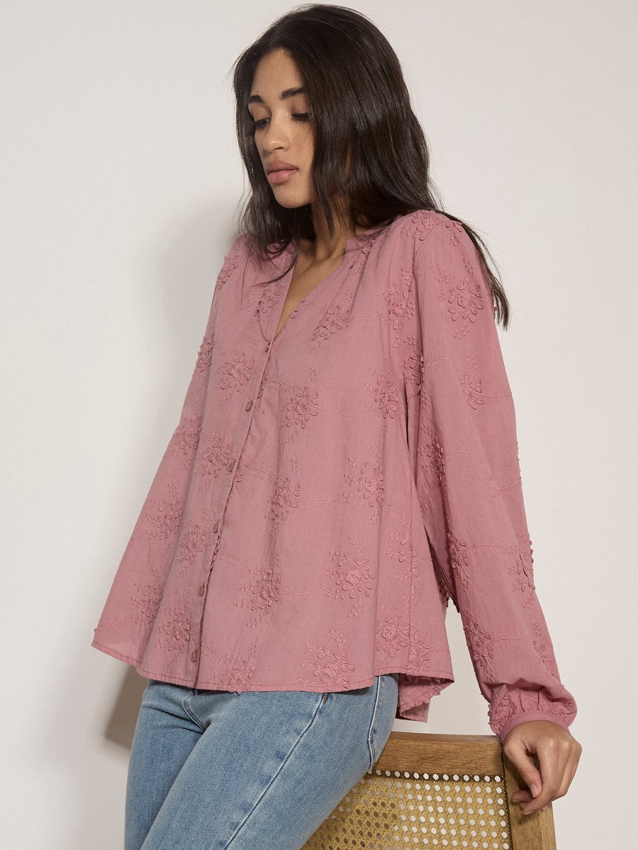 Katoenen blouse met bloemenborduursel