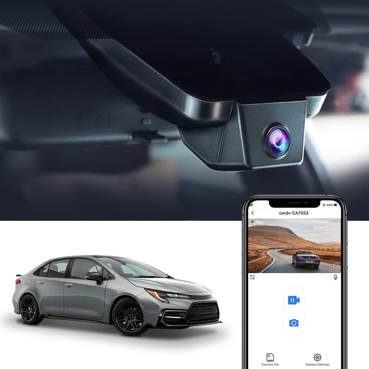 SnelShoppen - Dash Cam 4K voor Toyota Corolla L LE SE XLE XSE SE Nightshade Sedan 2019-2022, Discrete Auto Recorder met WiFi, G-sensor, Eenvoudig te I
