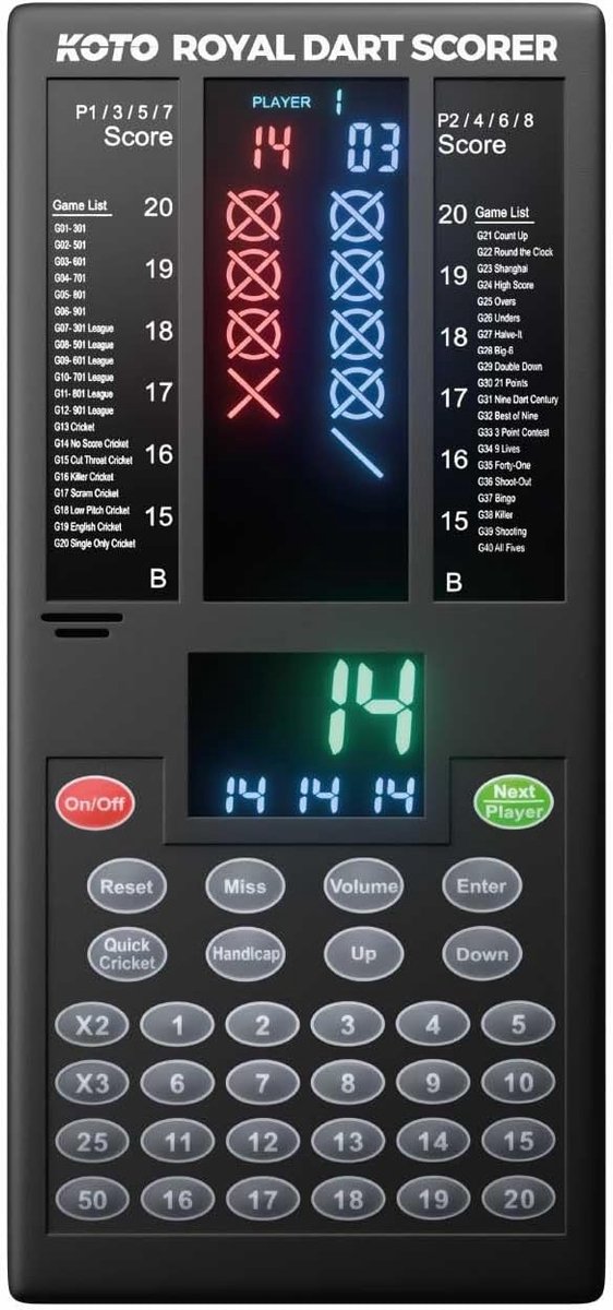 SnelShoppen - Darts Scorebord - KOTO Pro Dart Scorer - Speel 40 Spellen - 301, 501, 601 - Compact en Draagbaar - Ideaal voor Feestjes, Tuin, Camping -