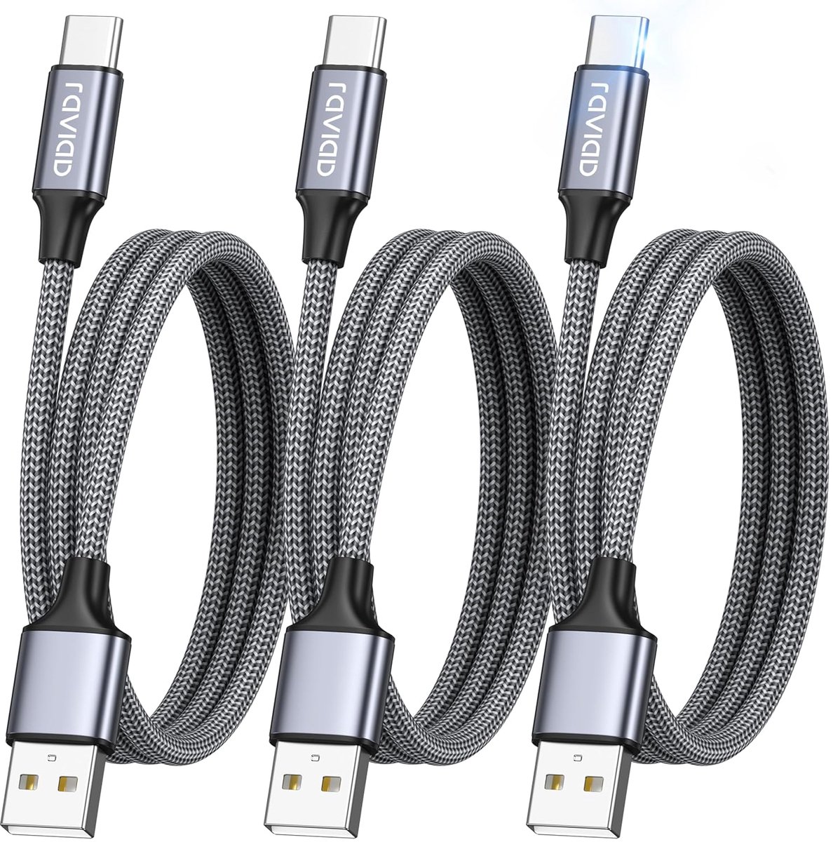 SnelShoppen - USB-C Oplaadkabel [3Pcs 2m] Snelle Oplaadkabel 3.1A Nylon Type-C Kabel voor iPhone 17 16 15, iPad Pro, Galaxy S24 S23 Ultra, MacBook, Hu