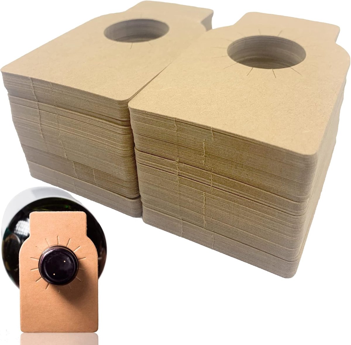 SnelShoppen - 100PCS Wijnfles Labels - Kraft Papier Flessenhals Tags - Lege Wijnetiketten voor Wijnkelder en Labeling - Perfect voor Feesten en Cadeau