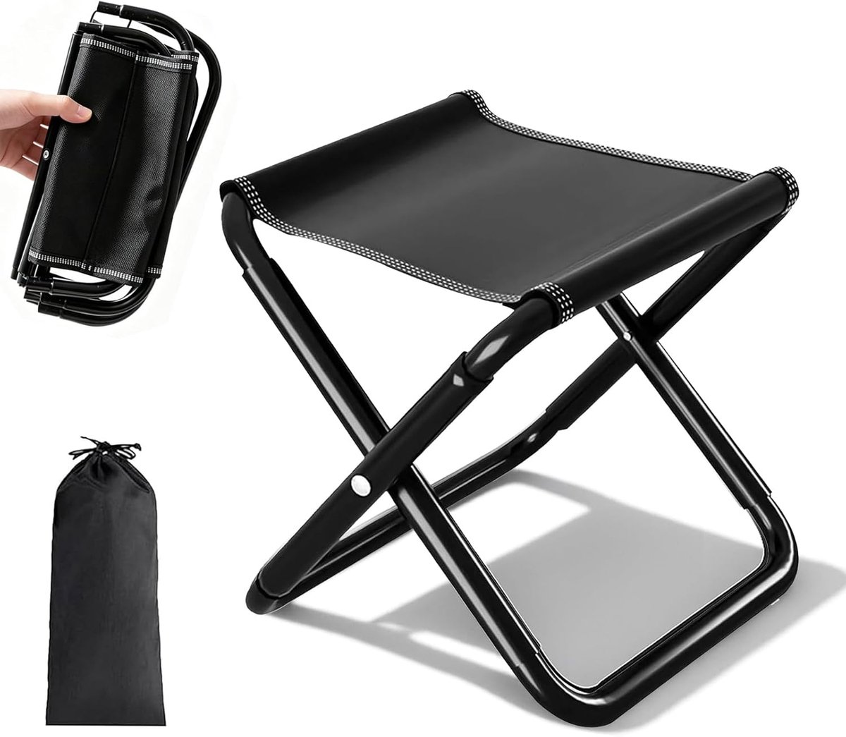 Thijox - Opvouwbare Campingkruk - Draagbare Klapkruk voor Vissen, Tuin, Strand, Wandelen - Inclusief Opbergtas - Zwart Design - 30x30x30 cm