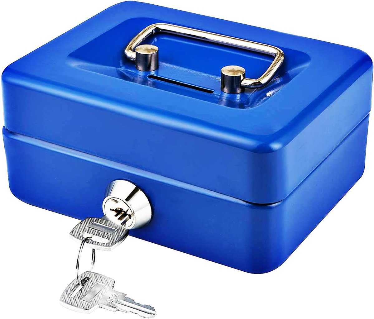SnelShoppen - Large Money Cassette met Sleutels, Draagbare Metalen Spaarbox met Dubbele Laag voor Veiligheid 15 x 12.5 x 7.5 cm (Zwart)