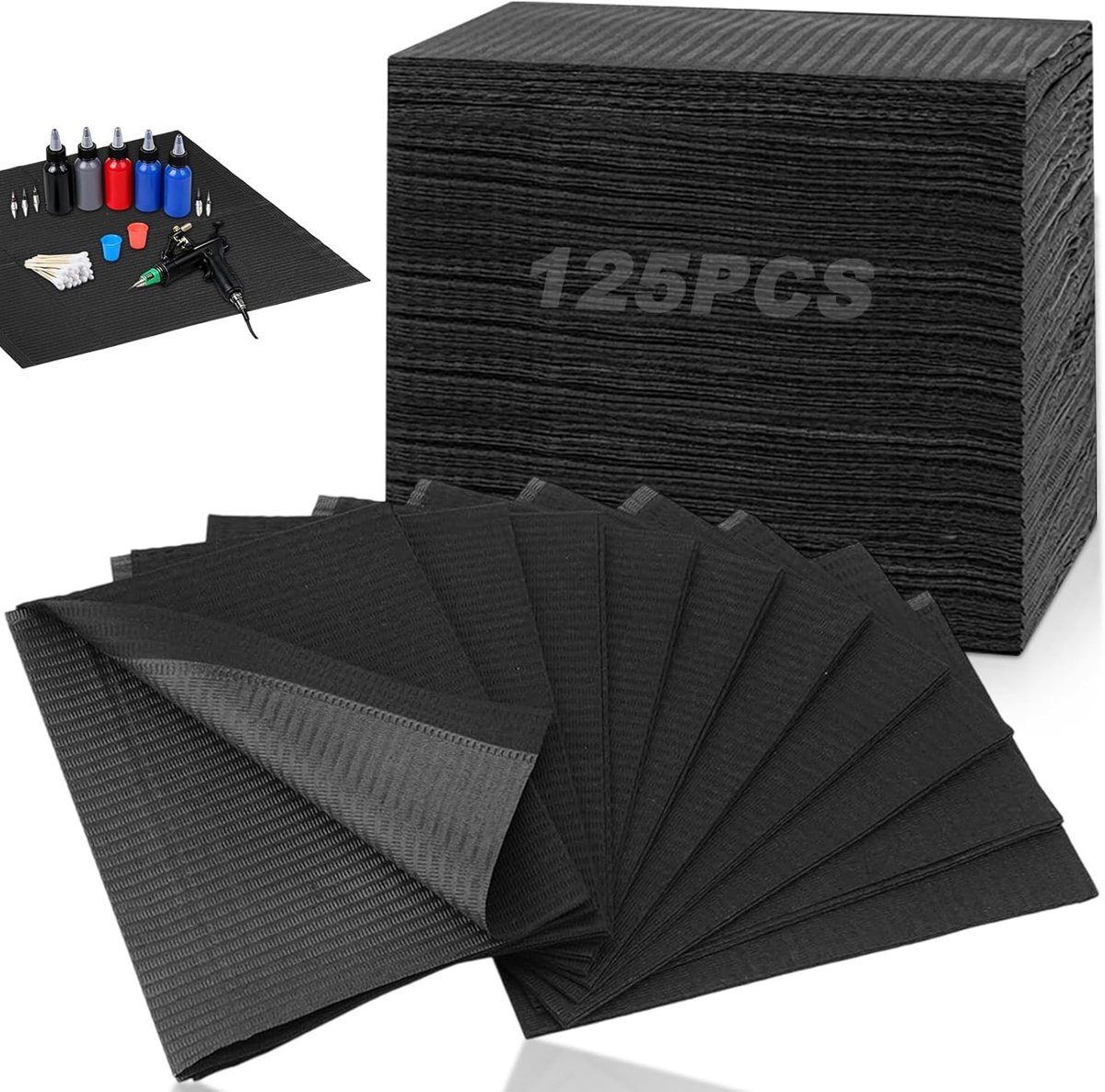 SnelShoppen - Pack van 125 Wegwerp Tandarts Slabbetjes 34 x 45 cm, 3 Laags Waterdichte Bescherming, Papieren Tafelkleed voor Tattoo, Nagelsalon, Wimpe