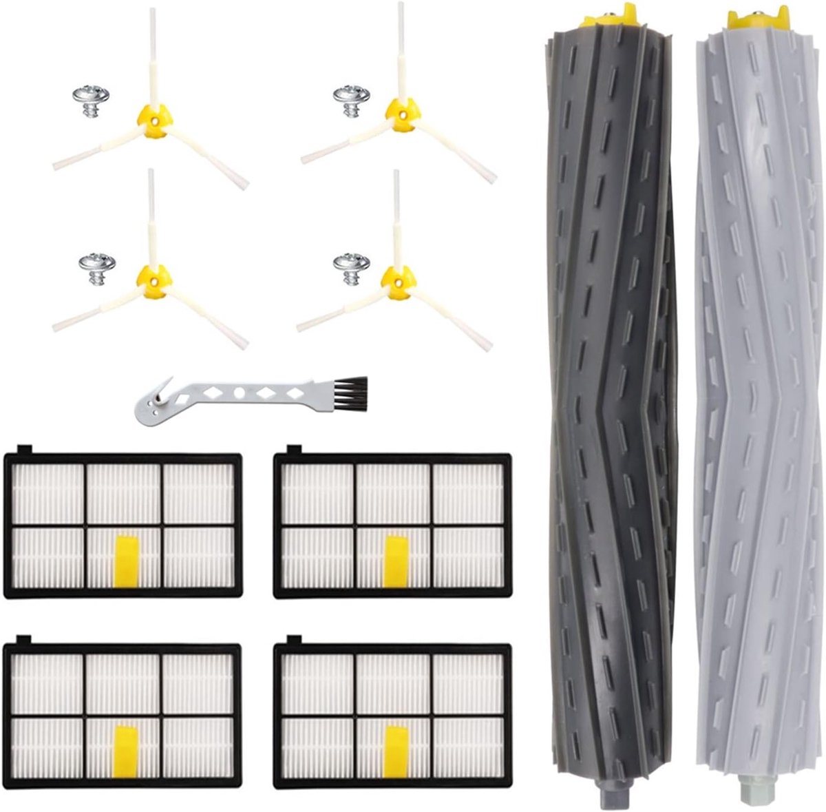 Set van 11 Accessoires voor Robotstofzuiger - Rollerborstel, Filters, Zijborstels en Schroeven voor Roomba 800 en 900 Series