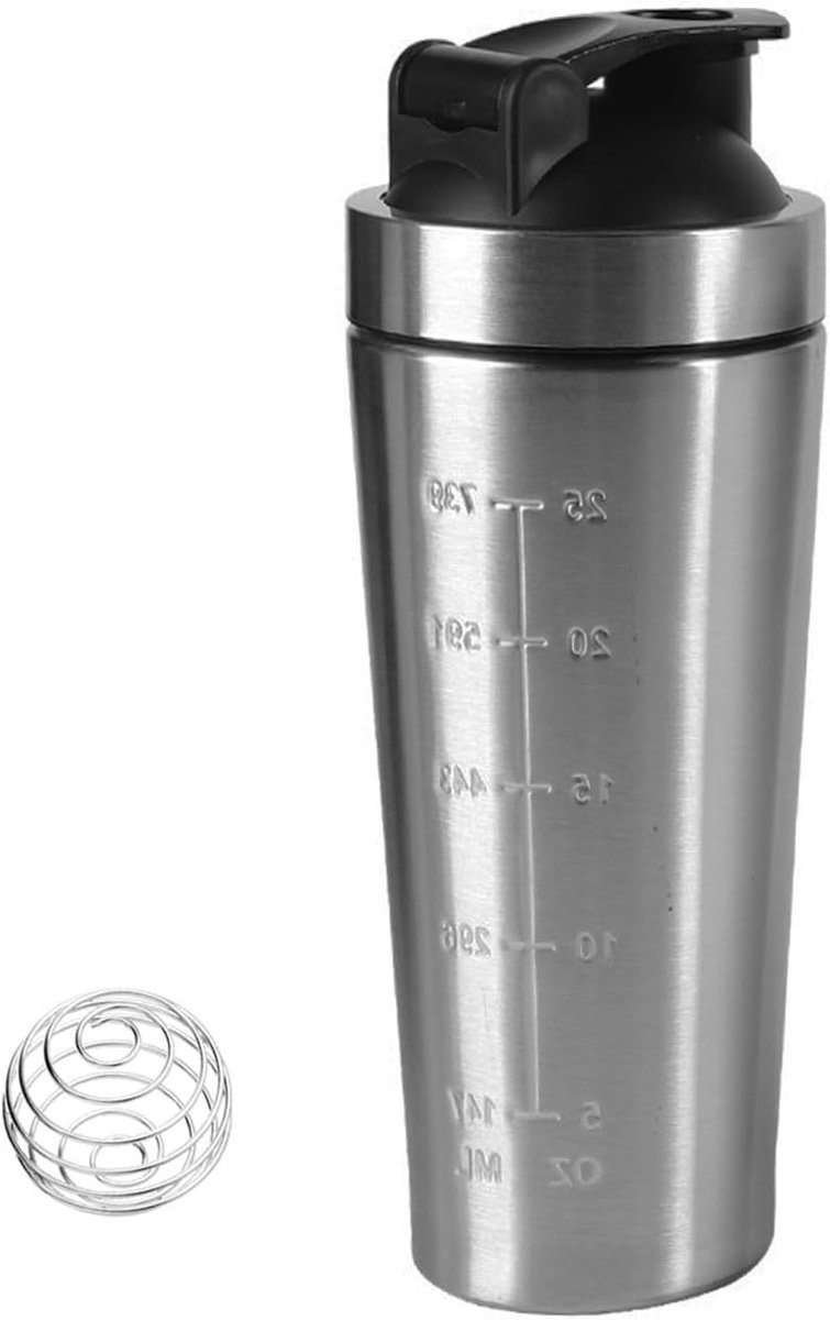 Fitness Shaker en Eiwitfles van RVS met Schaal, Ideaal voor Sporten, Hardlopen en Training