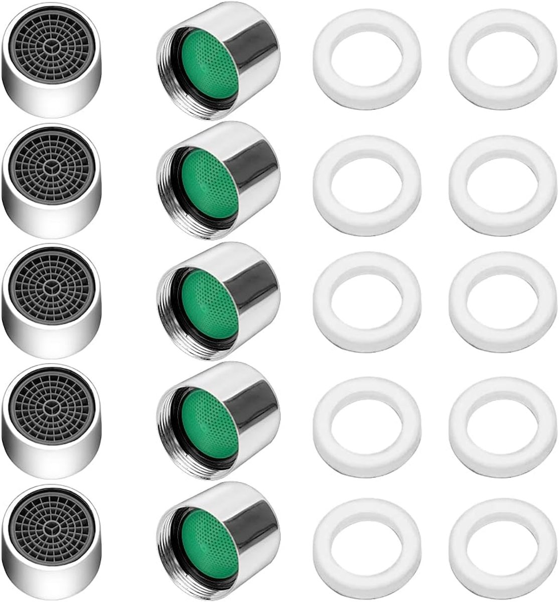 SnelShoppen - 10x Faucet Tap Aerator 22mm, Waterbesparende Nozzle met 10 Rubber Gaskets, Messing Chroom Geplateerd, Antispat voor Keuken en Badkamer