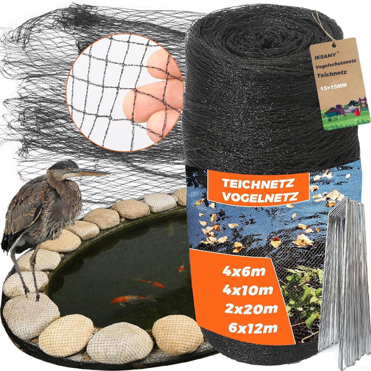 SnelShoppen - 2x10m Vogelnets, Vijvernet, 20 g/m², Zwart, 15x15 mm, Fijnmazig Bladennet, Weerbestendig & UV-Bestendig, Heron Vijvernet, Tuin- en Fruit