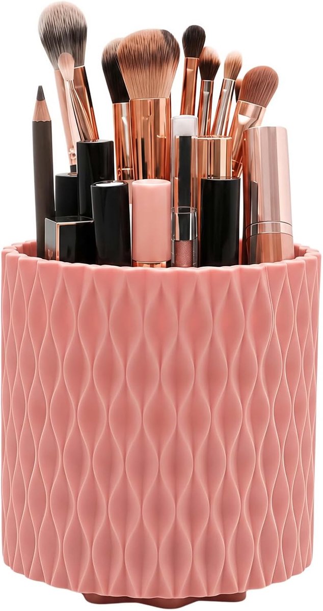 SnelShoppen - 360° Draaibare Make-up Organizer met 6 Vakken, Cosmetica-organizer, Make-upkwastenhouder, Parfum Organizer, Roze Opbergdoos voor Kaptafe