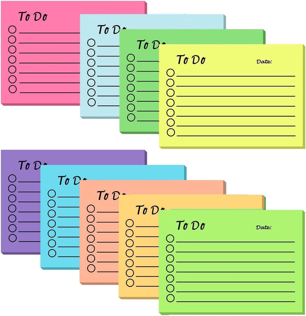 SnelShoppen - Set van 9 Lijngedrukte Zelfklevende Notities 7x10 cm in Diverse Kleuren - Perfect voor Kantoor, School en Thuis Planning - 450 Vel Stick
