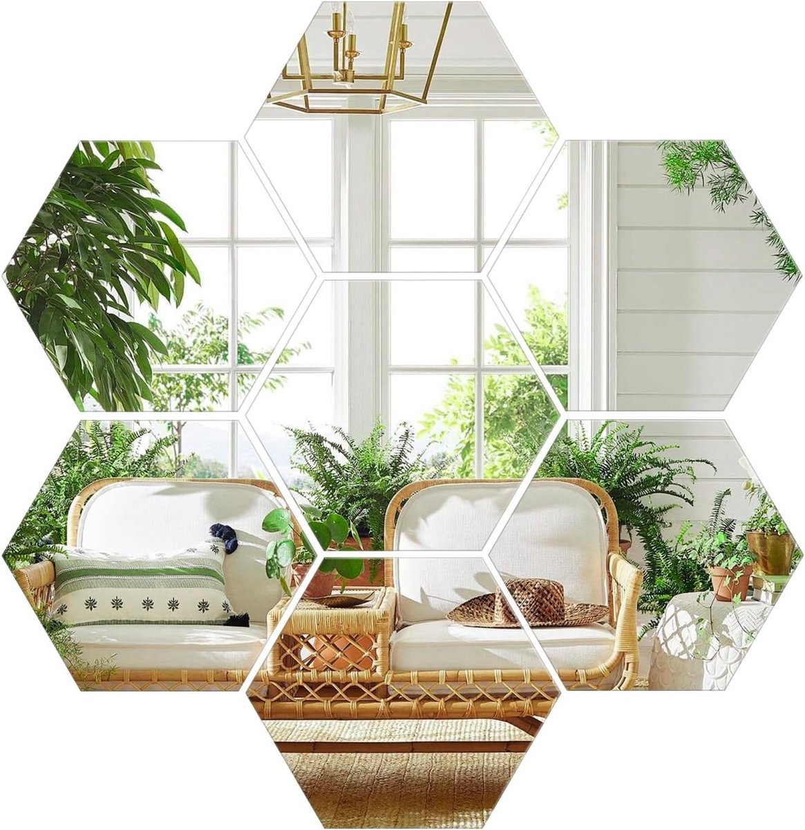 Zelfklevende Hexagon Spiegels 20x17.5cm - 7 Stuks Acryl Spiegeltegels voor Wanddecoratie, Badkamer en Slaapkamer - Flexibele Spiegels voor Creatieve DIY Projecten