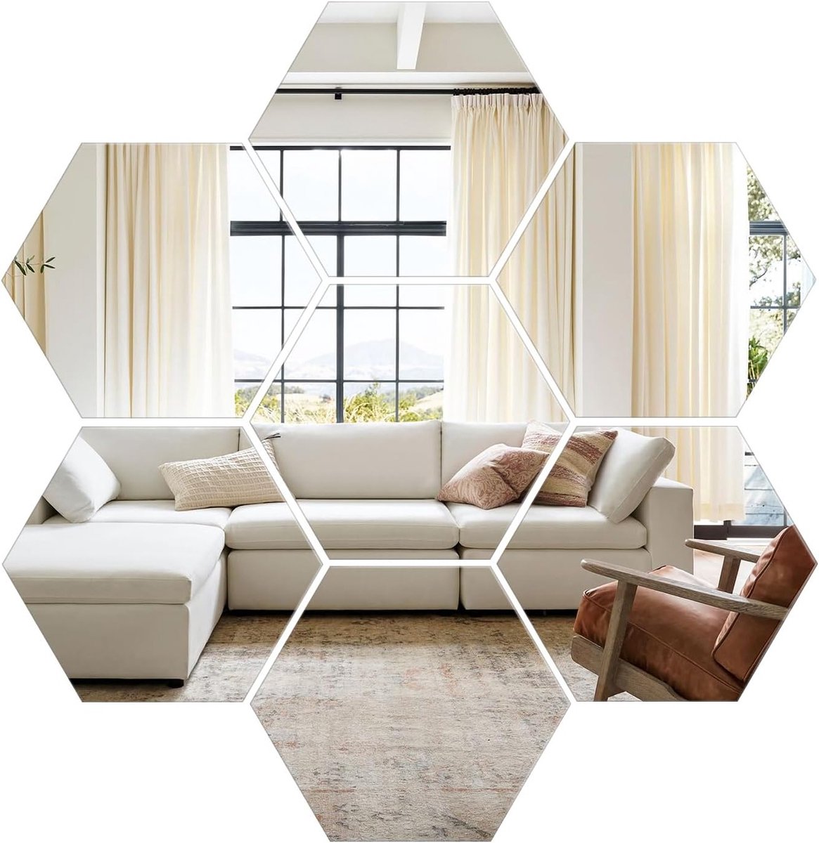 Set van 7 Zelfklevende Hexagon Spiegels van 2 mm Dikte, Flexibele Acryl Wandspiegels voor Creatieve DIY Decoratie, 16 x 14 cm
