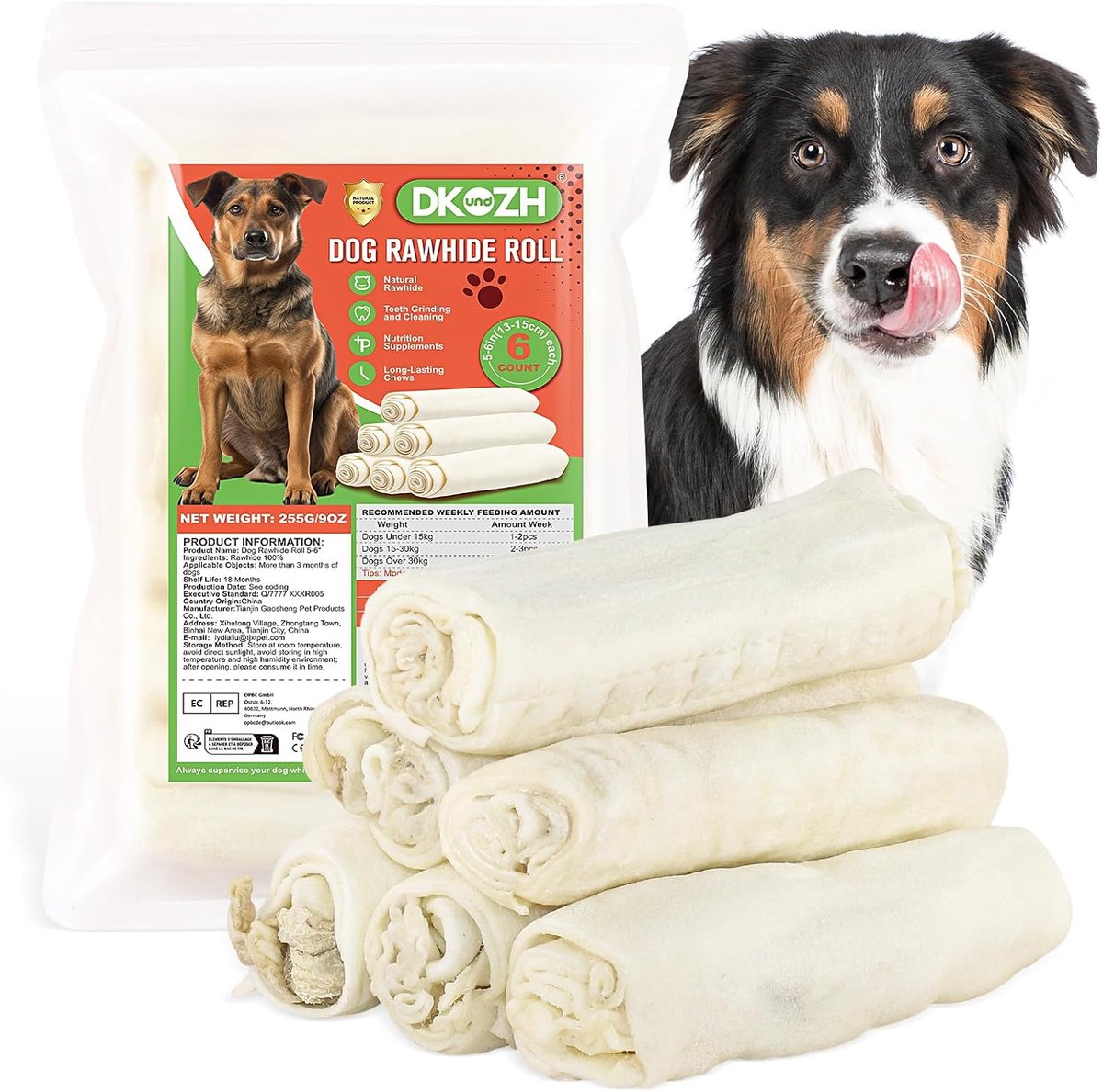 SnelShoppen - Dog Chew Bones Rawhide Kauwbot voor Tandheelkundige Zorg, Langdurig, Stressvermindering, Praktische Roller, Natuurlijk Kauwgedrag, 100%