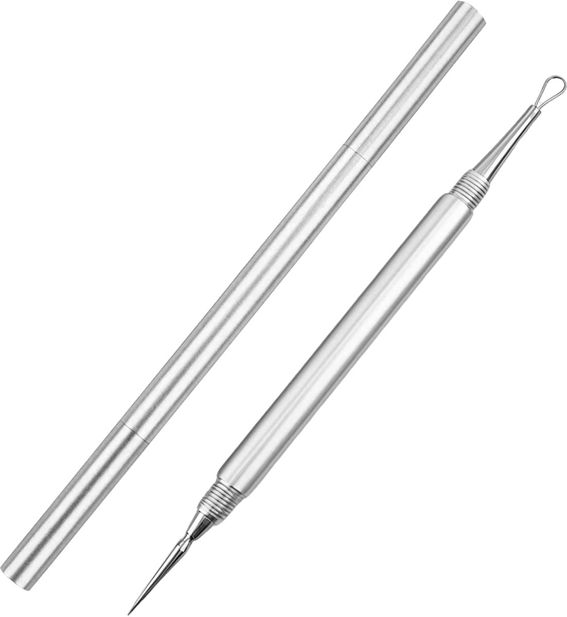 SnelShoppen - Pimples Express Tools Set - RVS Comedones Remover Cruise, Milia Verwijderaar, Dubbelzijdig Design, Zilver - Draagbaar en Hygiënisch voor
