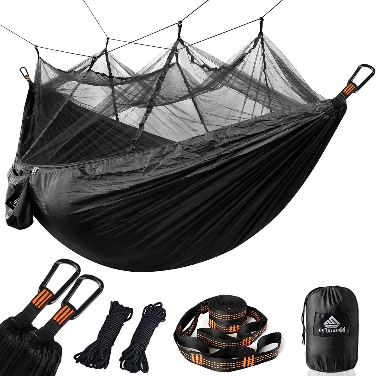 Ultralight Mosquito Net voor Camping Hangmat - Ademend, Sneldrogend Nylon met 300 kg Draagvermogen, Inclusief 2 Premium Karabiners en 4 Nylon Lussen, 275 x 140 cm