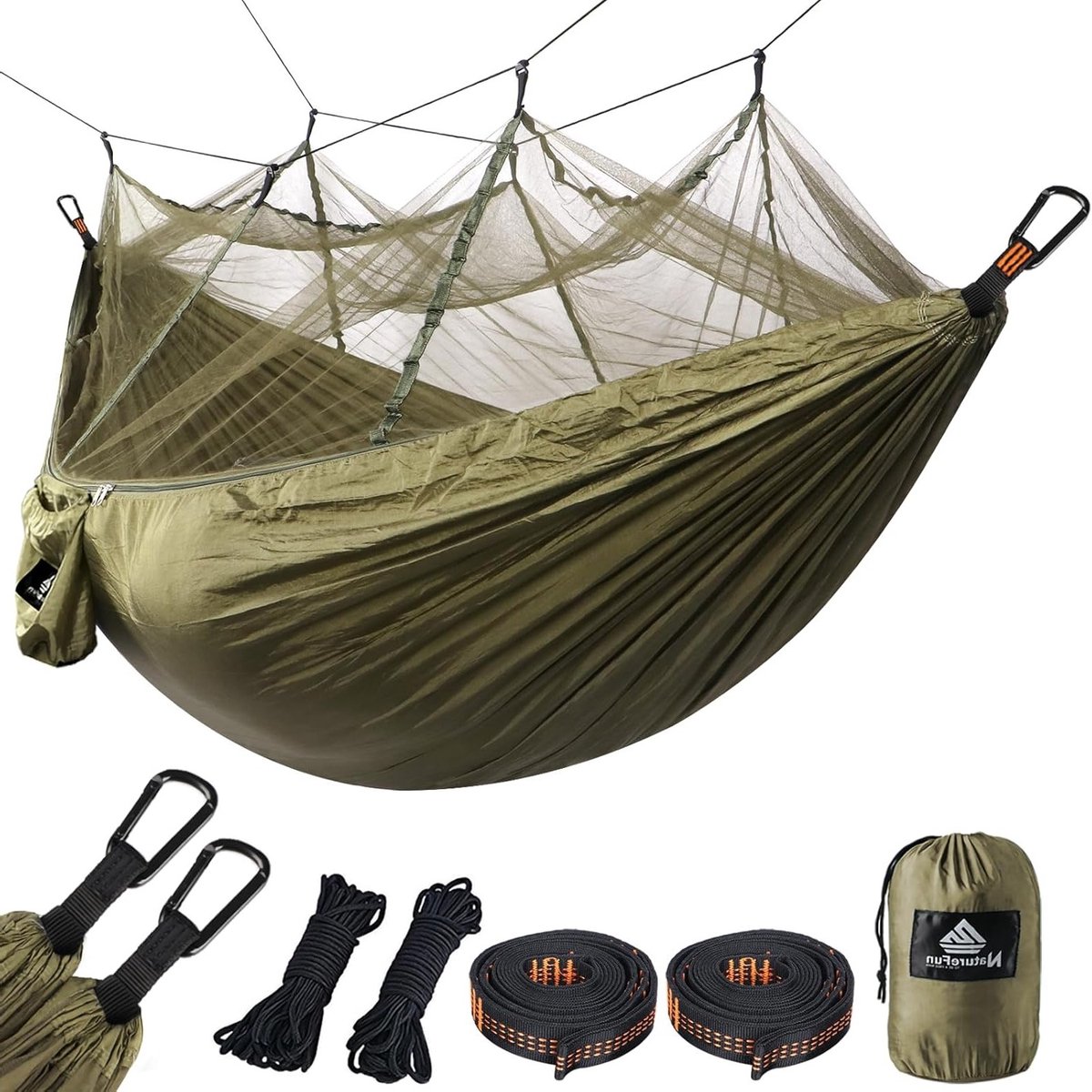 Draagbare Camping Hangmat met 300 kg Draagvermogen, Ademend en Sneldrogend Parachute Nylon, Inclusief Carabiners en Nylon Lussen voor Buiten en Binnengebruik