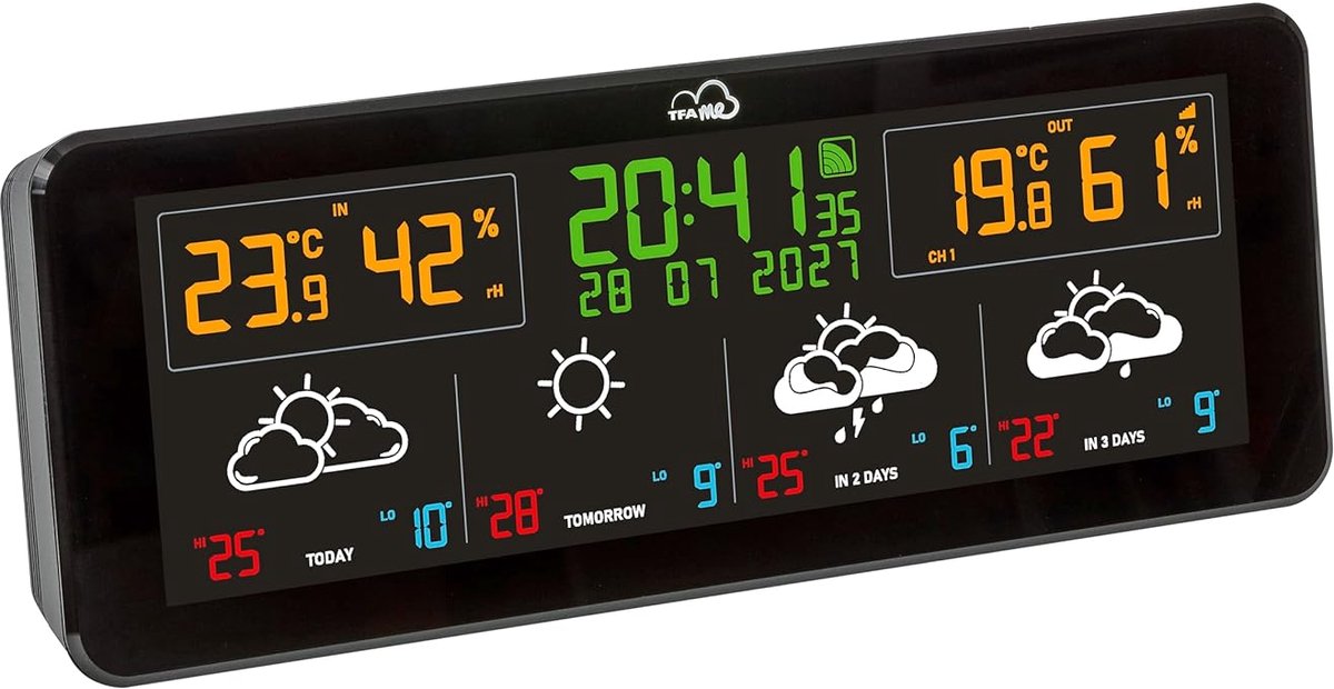 Thijox - WLAN Draadloos Weerstation TFA.me ID-07 - Professionele Weersvoorspelling, Buitensensor, Max.-Min.-Waarden, Waarschuwingsfunctie, Compact Ont