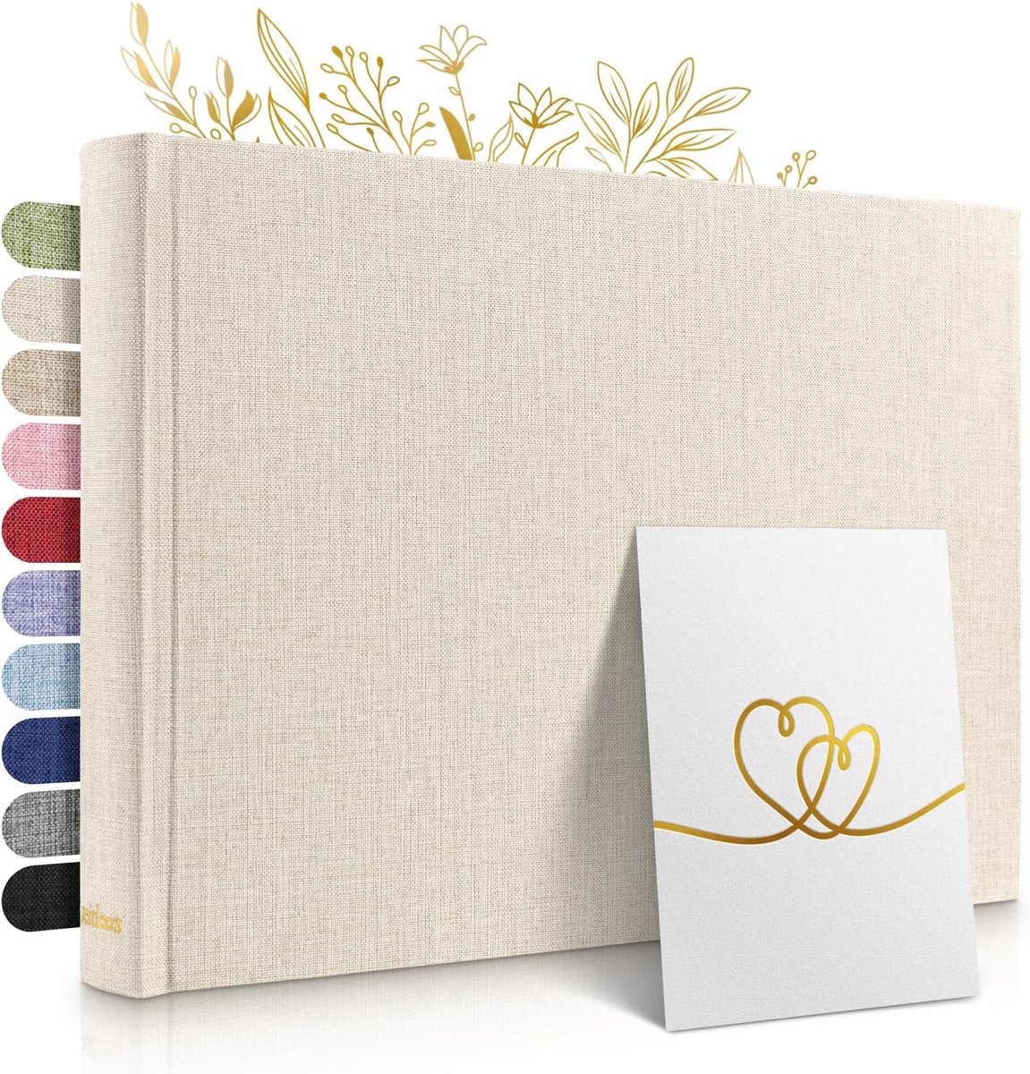 SnelShoppen - Eternity Photo Album - 150 Foto's (50 Pagina's) - Beige Linnen Foto Album voor Passen, Trouwalbum, Fotoboek 21x28cm