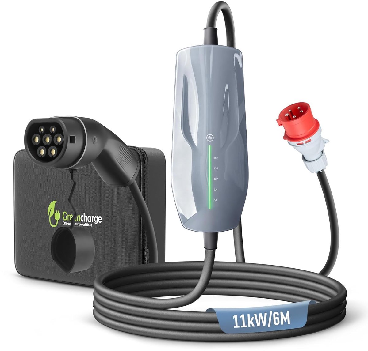 SnelShoppen - Type 2 Oplaadkabel 11 KW EV Lader met CEE Plug, 6m, [6-16A] Driefasige Mobiele Wallbox voor Elektrische Voertuigen EVSE