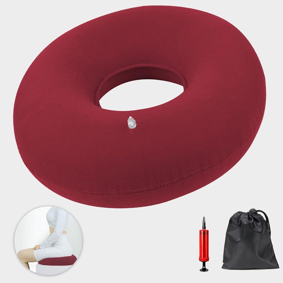 SnelShoppen - Ergonomische Inflatable Zitkussen voor Pijnverlichting bij Hemorroïden, Coccyx Pijn, Zwangerschap - Rood Orthopedisch Zacht Ring Kussen
