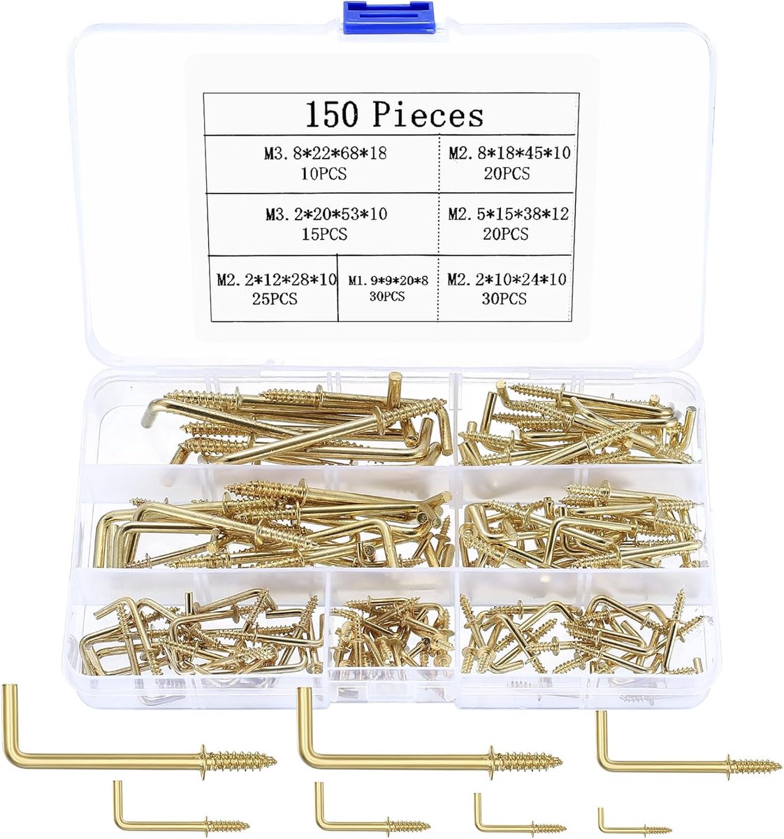 SnelShoppen - 150 Pcs L Haak Schroeven, Metaal Haakset voor Foto's, Ceilings, Corrosiebestendig, Hoogwaardige Carbon Staal, Perfect voor Tuin, Camping