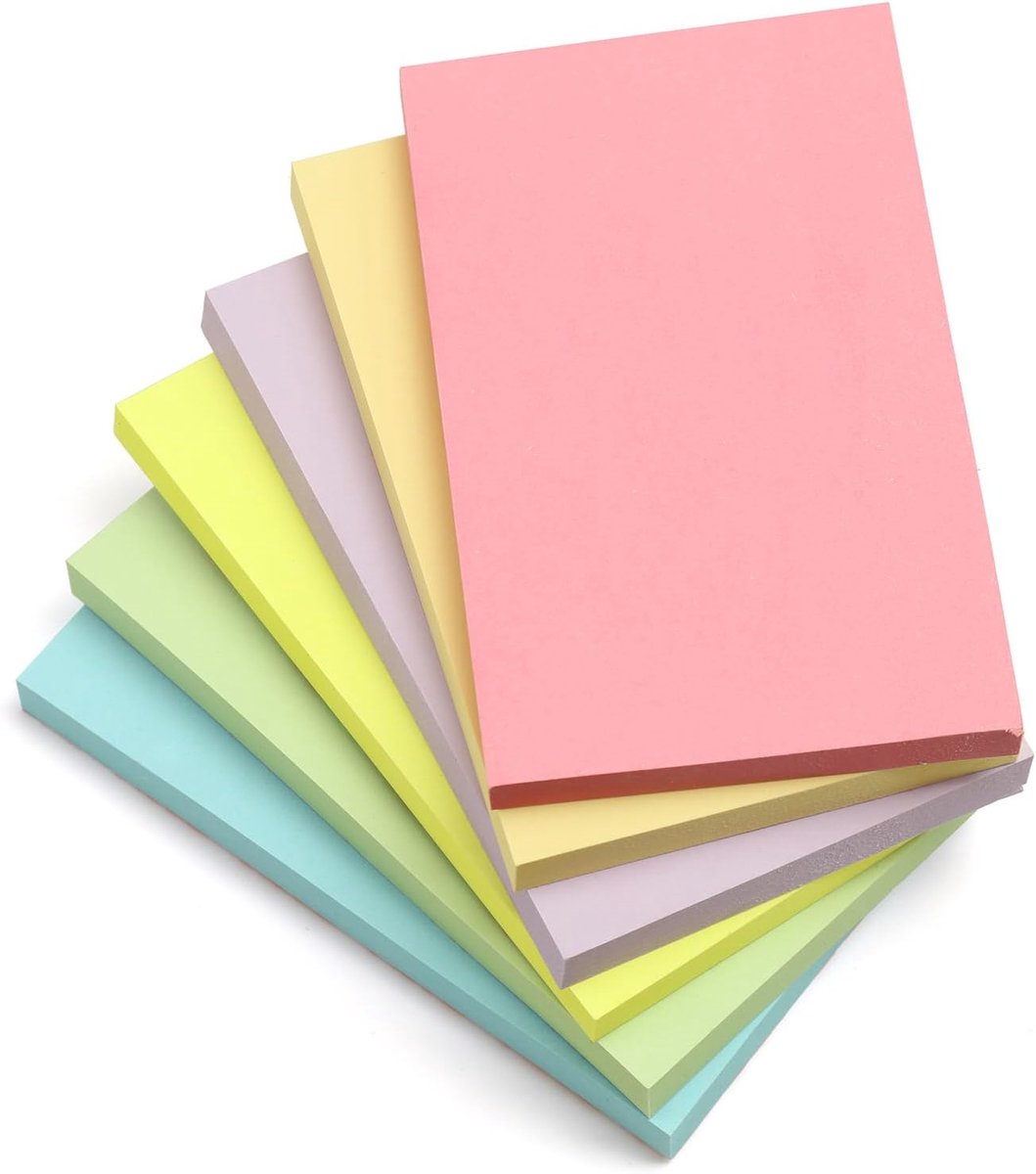 SnelShoppen - 6 Pads Sticky Notes 3x5 Inch - Pastel Kleurige Plaknotities - 80 Vellen per Pad - Herbruikbare Zelfklevende Aantekeningen voor To-Do Lij