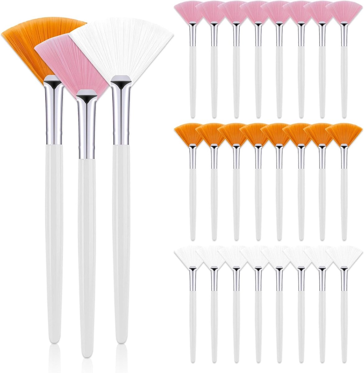 SnelShoppen - 24 Stuks Platte Kop Schoonheidsspecialiste Waaierborstels - Zachte Gezichtsborstel - Cosmetische Huidverzorging - Professionele Applicat
