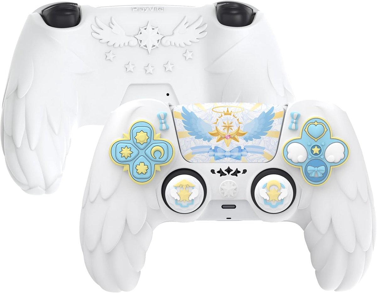 SnelShoppen - Beschermende Silikon Case voor PS5 Controller - Antislip Grip met Thumbstick Caps & Stickers, Compatibel met Oplaadstation - Magic Wings