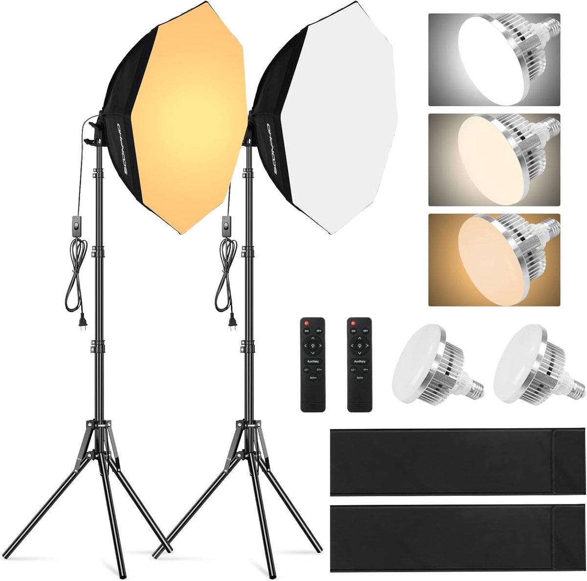 SnelShoppen - Softbox Set Photo Studio 22inch/55cm, Octagon Softbox met 2x85W LED Lampen, 3000-6000K Studio Verlichting voor Portretten en Videoproduc