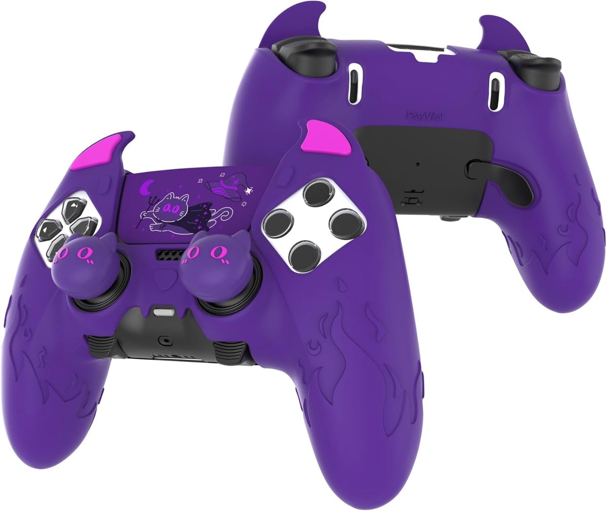 SnelShoppen - PlayVital Cute Demon Silicone Case voor PS5 Edge Controller - Kawaii Gamepad Beschermhoes met Touch Pad Sticker & Thumb Grip Caps - Paar