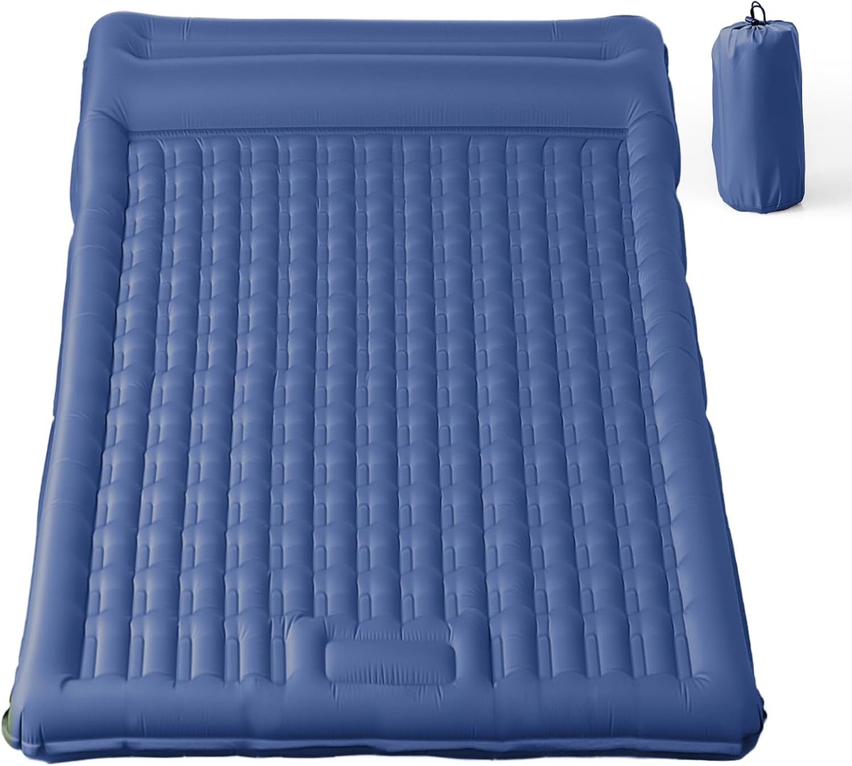 SnelShoppen - Opblaasbare Camping Slaapmat met Kussen, Waterdicht en Scheurvast 50D Nylon XXL Luchtmatras met Ingebouwde Voetpomp, Blauw 196x135x12cm