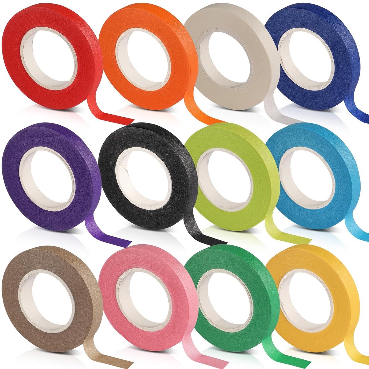 SnelShoppen - 12 Rollen Maskingtape 20m x 10mm, Kleurige Papieren Plakband voor Creatieve Klussen, DIY Knutselen, Decoreren, Kinderen, Waterproof, 12