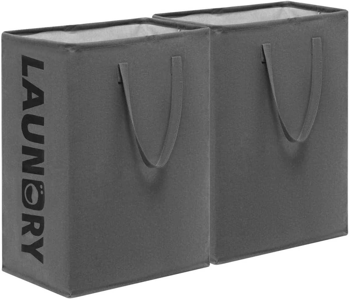 SnelShoppen - Vouwbare Wasmanden Set van 2, 75 Liter, Smalle Opbergmand, Grijs, Perfect voor Badkamer en Woonkamer, 60 x 40 x 34 cm