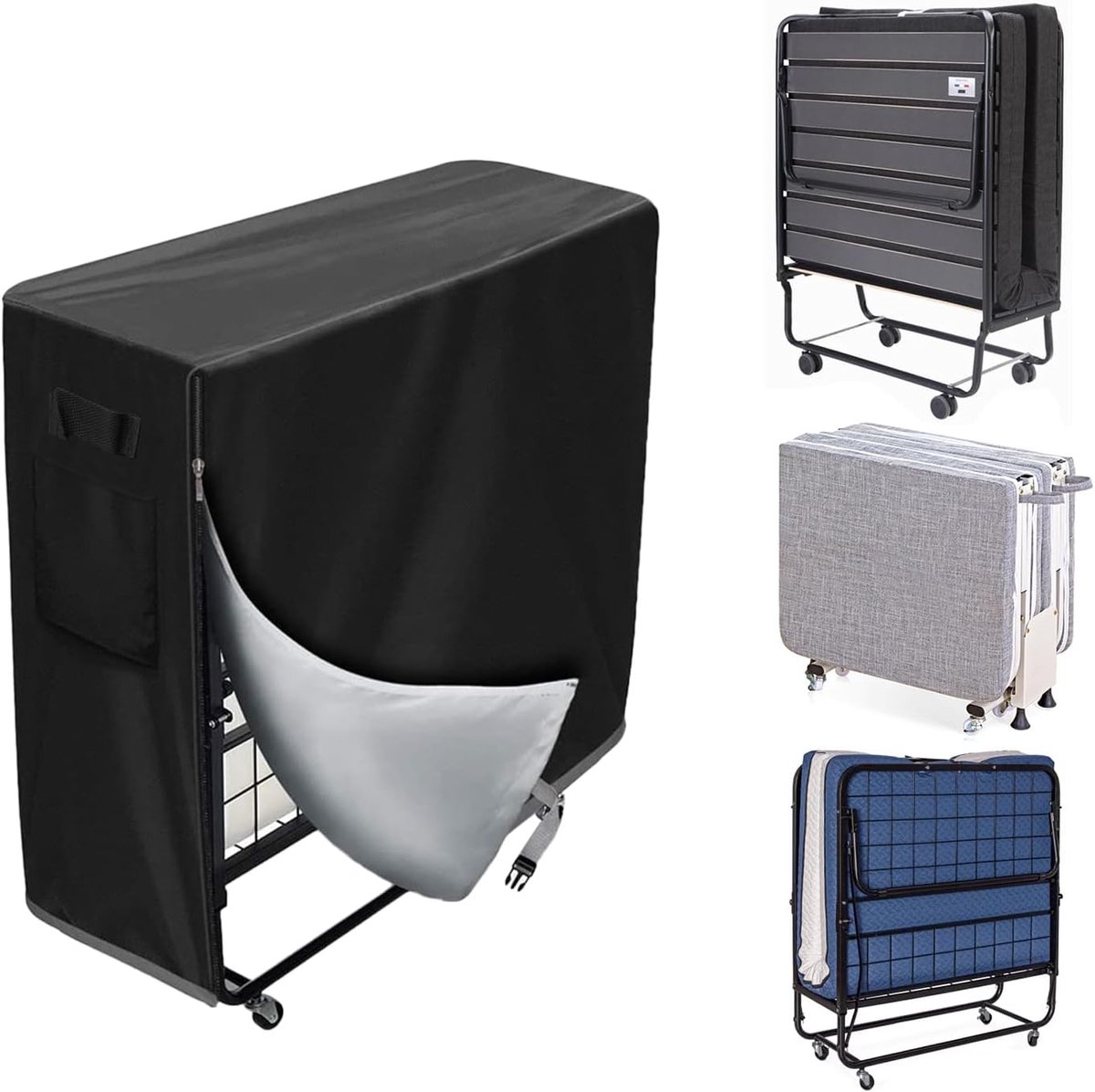 SnelShoppen - Vouwbeddeken 99 x 38 x 114 cm - Opvouwbaar, Waterdicht Oxford Stof, Stofvrije Opbergzak, Zwart voor Camping, Feest, Thuisgebruik