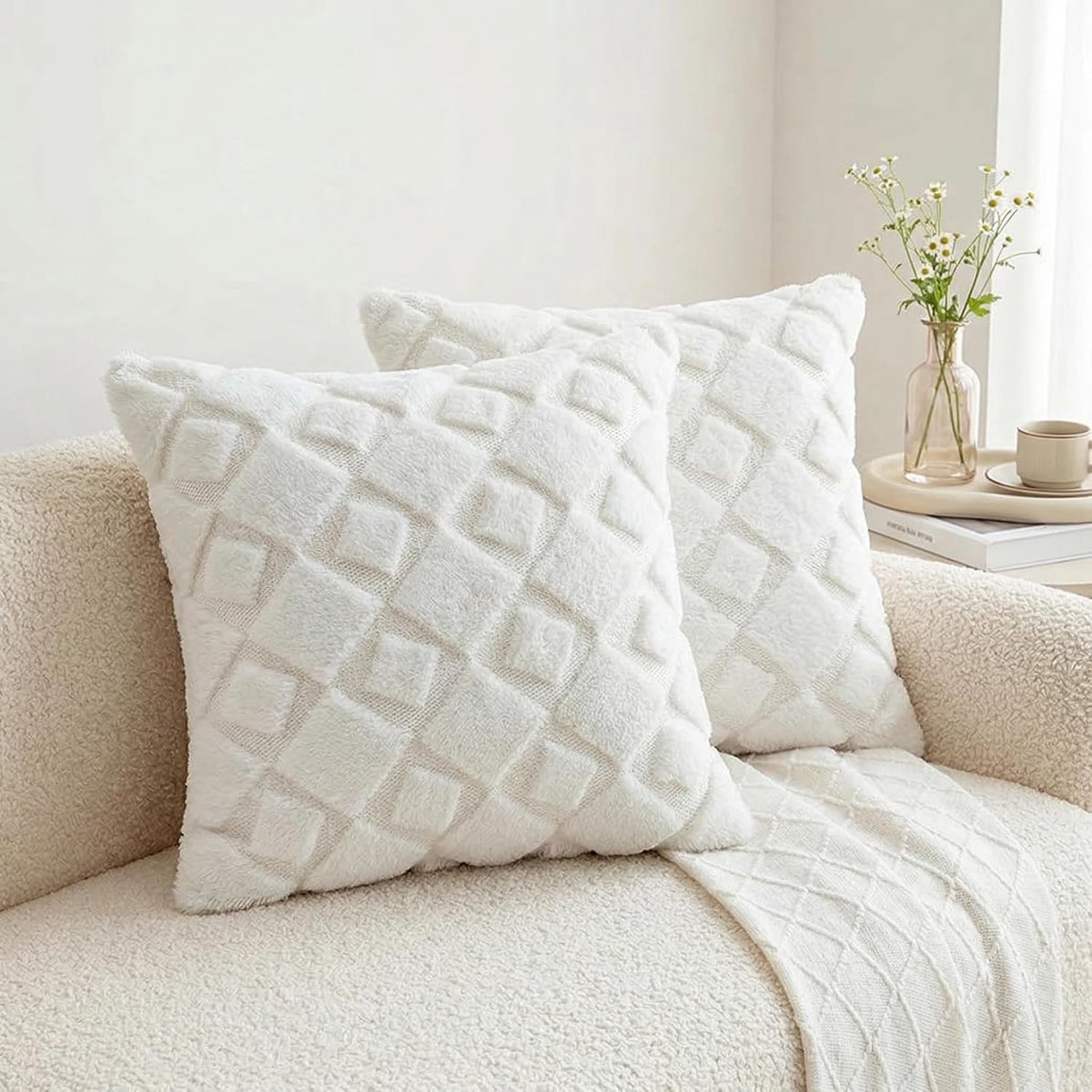 SnelShoppen - Set van 2 Pluche Kussenslopen 45 x 45 cm - Wollig Sierkussen voor Woonkamer en Slaapkamer - Duurzame Kussenhoezen voor Bank en Decoratie