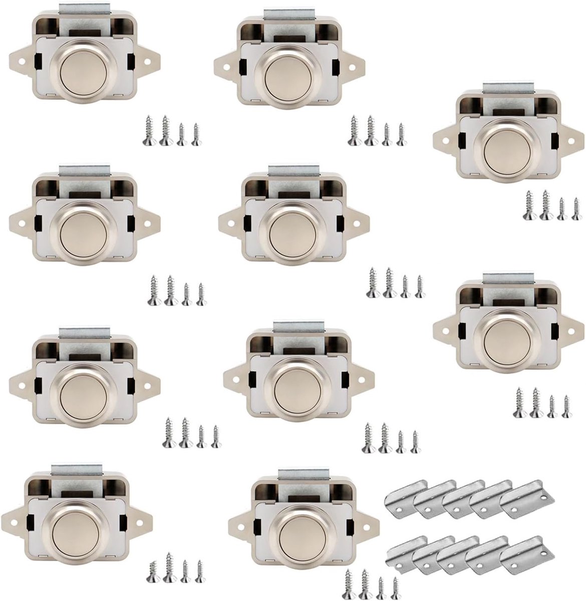 SnelShoppen - 10Pcs Push Button Catch Deurslot, Sleutelloze Meubel Slot 14-16mm, Duurzaam en Corrosiebestendig, Perfect voor Motorhomes, Yachten, Camp