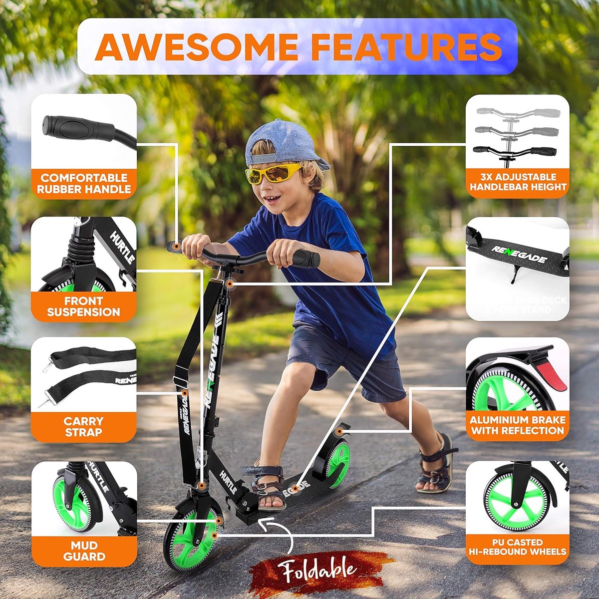 SnelShoppen - 2-Wiel Kinderstep Tieners Volwassenen - Verstelbaar T-Stuur - Aluminium Antislip Deck - Draagbare Opvouwbare Scooter met Draagriem - Voo