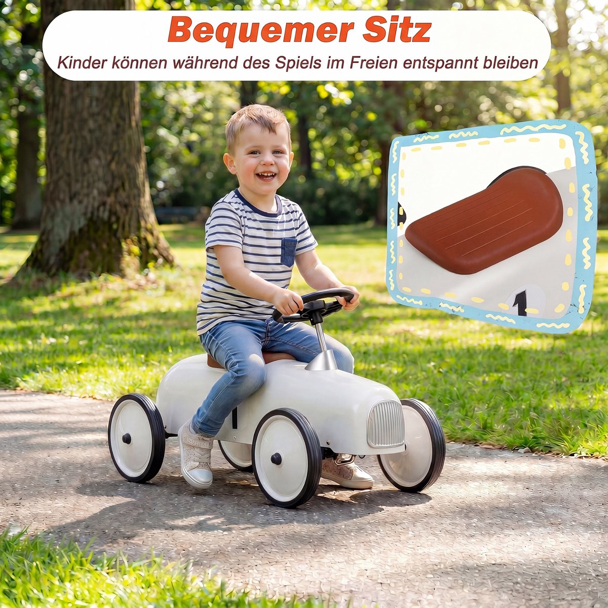 COSTWAY Rijauto van metaal voor kinderen vanaf 1 jaar (Wit) | draagbare autostoel met stuurbegrenzing, comfortabele zitting, antislipwielen, indoor/outdoor kinderauto voor jongens/meisjes