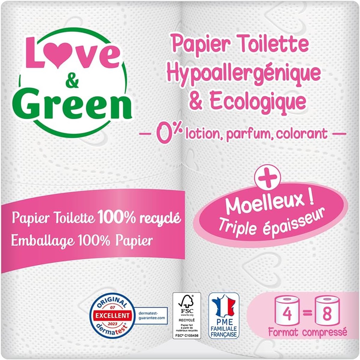 SnelShoppen - 3-laags toiletpapier - Hypoallergeen, Milieuvriendelijk, FSC-gecertificeerd - 4 Gecomprimeerde Rollen = 8 Rollen - Zacht en Gezond