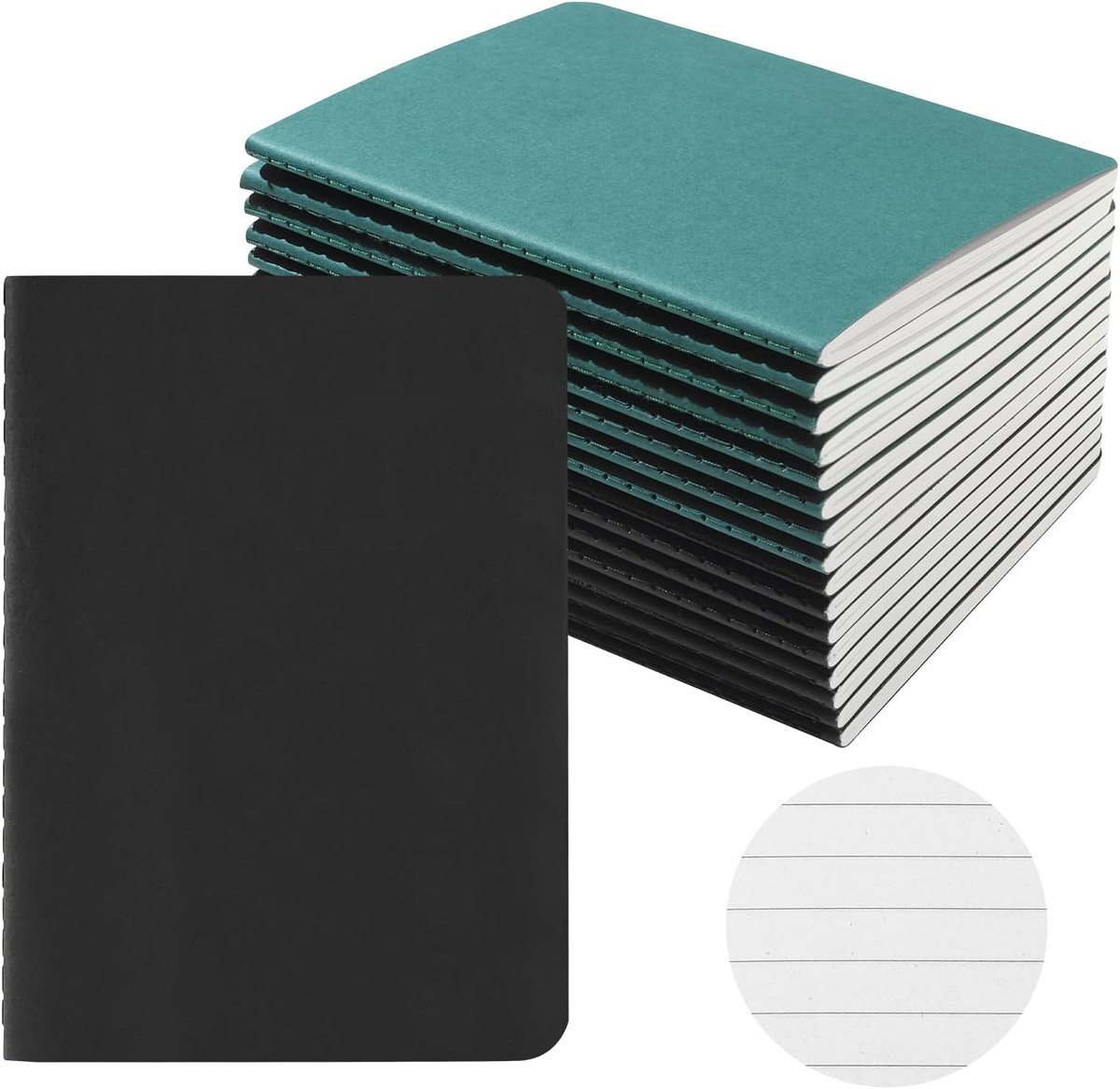 SnelShoppen - Notebook 16 stuks zwart-groen | Notitieboekjes voor school, thuis, kantoor | Perfect voor schrijven, tekenen, notities, creatief gebruik