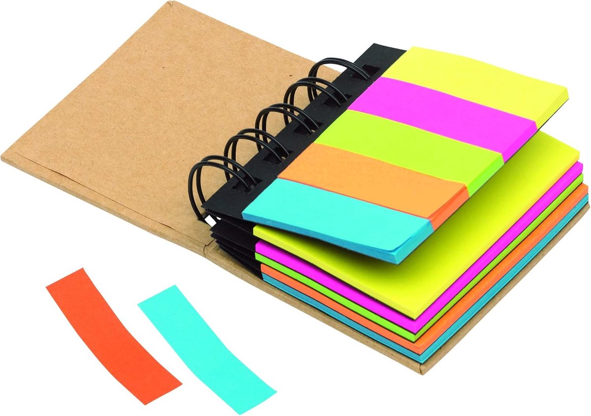 Mini Notitieboekjes - Spiraalblok set - Notities maken - Zelfklevende markeringen - 2 stuks - Multicolor