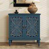 HOLTICO - Vintage dressoir - Hout -blauw- Met holle bloemsnijwerk voor woonkamer, eetkamer en keuken