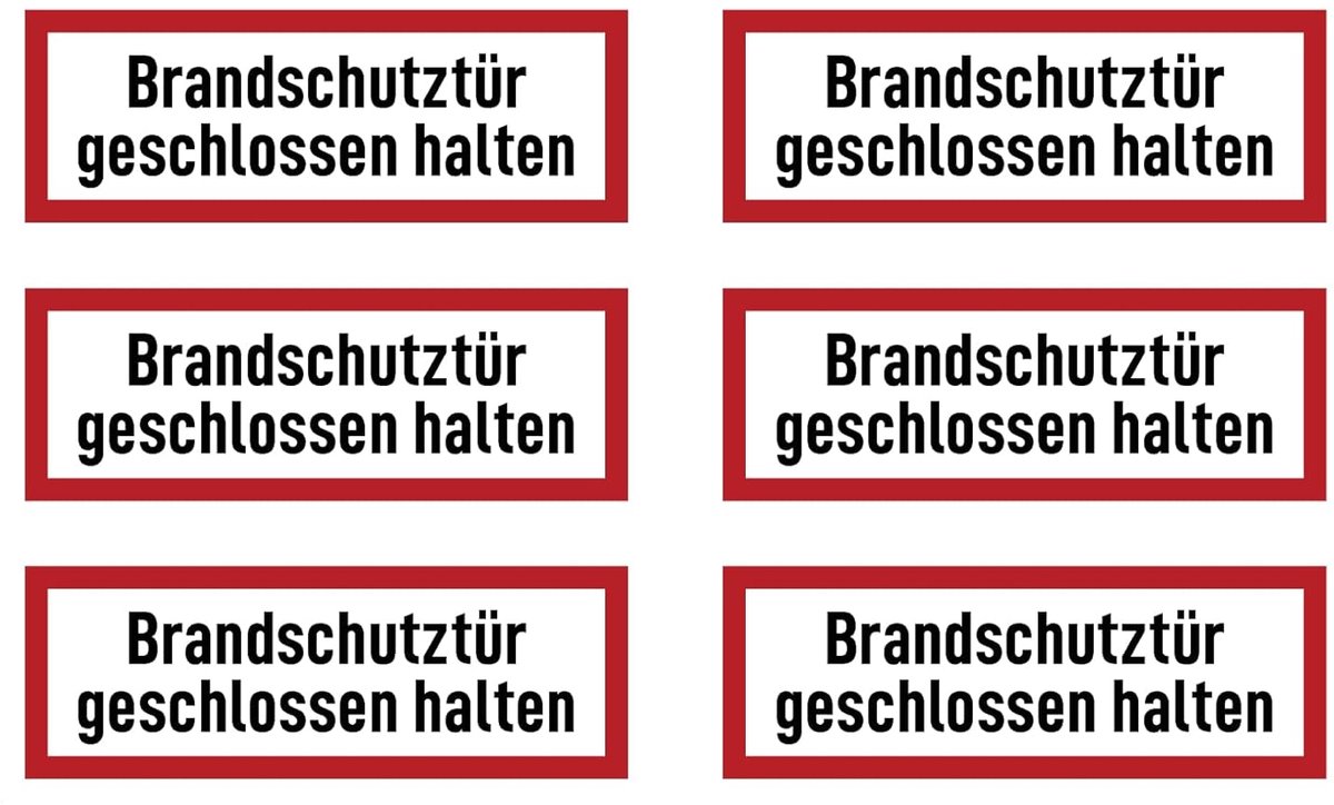 Brandwerende Deur Sticker: 37x105mm, Gesloten Houden Veiligheidsteken Set van 6